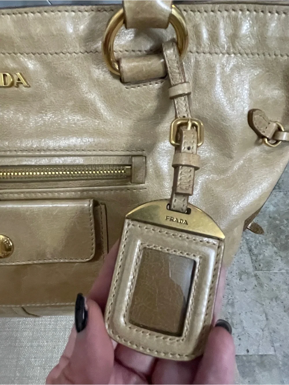 Prada Vitello Shine Distressed Leather Tote Handbag